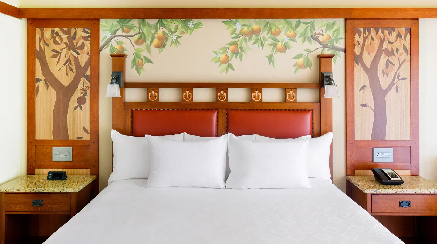 Cozy bedroom at Disney's Grand Californian Hotel & Spa in Los Angeles, California