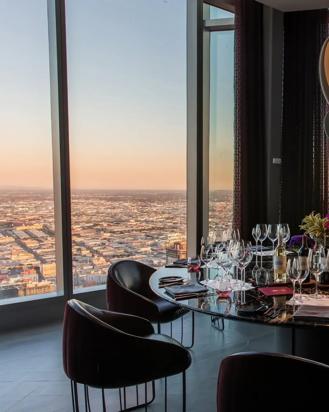 Dining table with a stunning view at La Boucherie in Los Angeles.