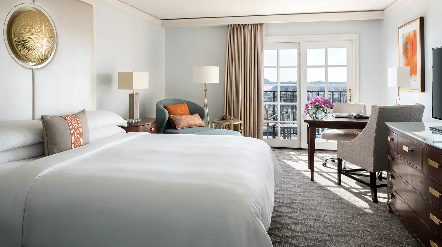 Cozy hotel room at The Ritz-Carlton, Marina del Rey in Los Angeles with city view
