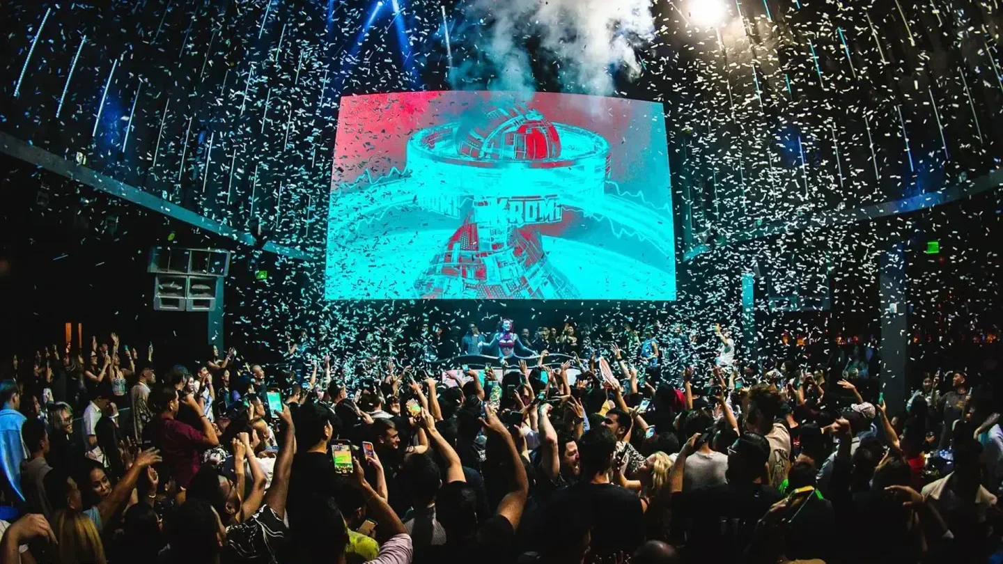 Confetti and a DJ at Time Nightclub in Los Angeles, California