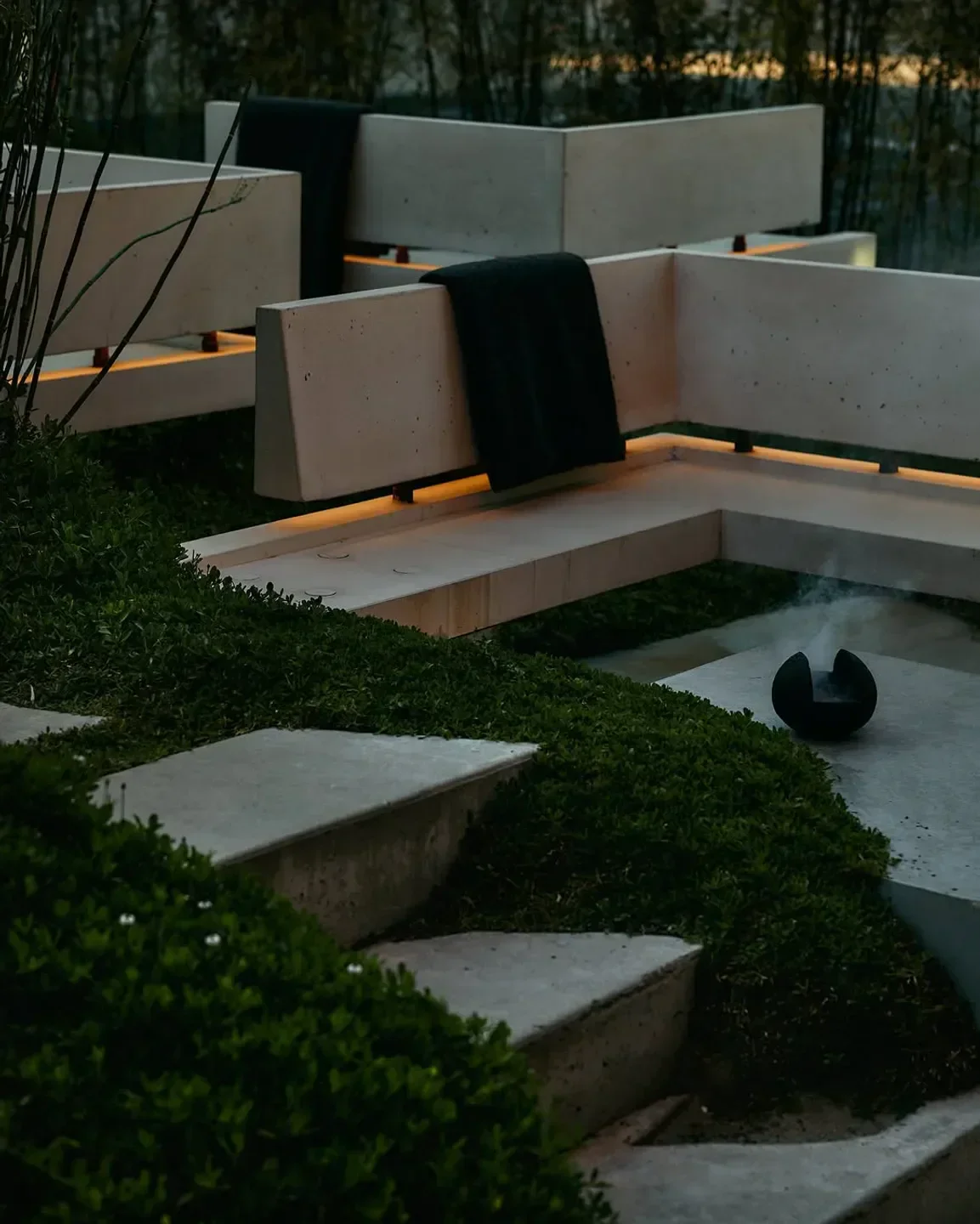 Outdoor seating at Vespertine restaurant in Los Angeles, featuring unique design and ambiance.